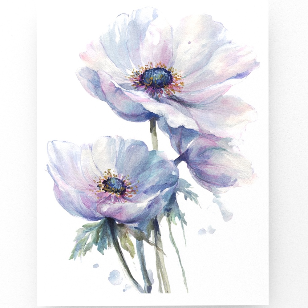 Watercolor Anemone Flowers Wall Art Illustration Print Poster Unframed - Picture 9 of 9